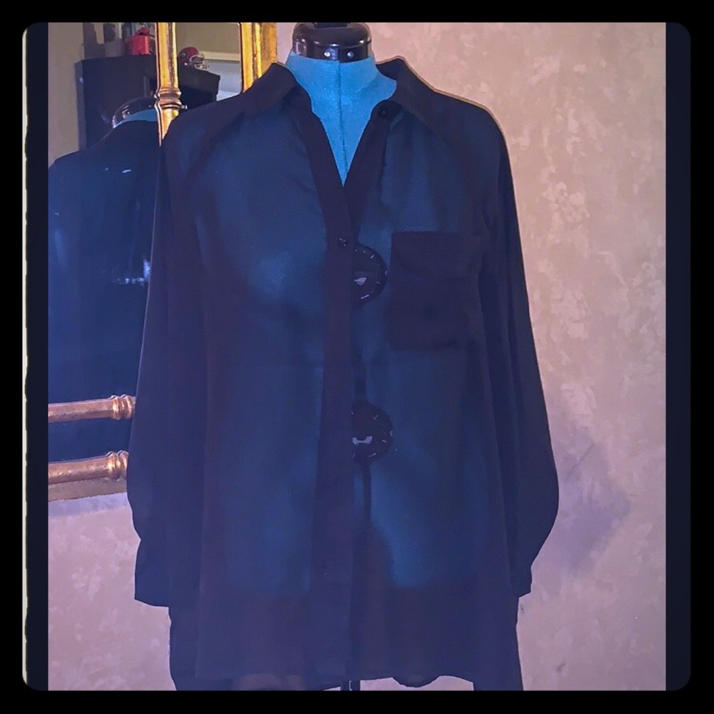 Torrid Sheer Black Button Blouse SZ 2